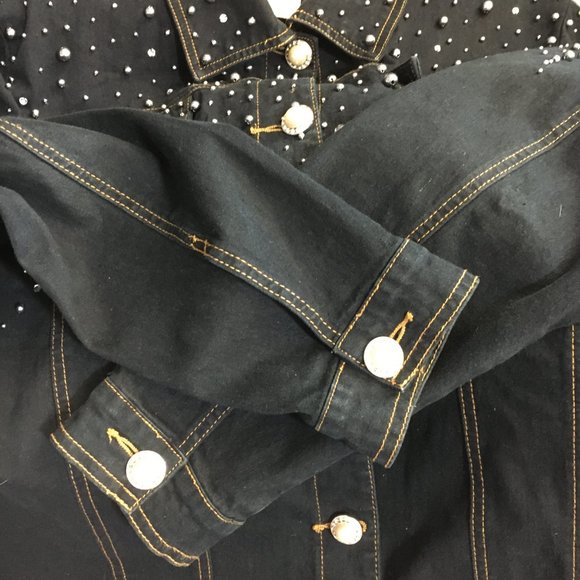 Quacker Factory Art to wear Embellished Dark Denim Jean Jacket Med - Picture 9 of 14